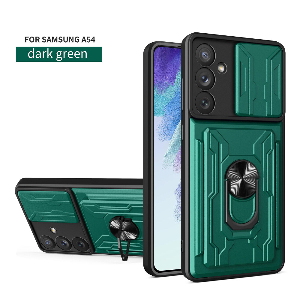 Magnetic Phone Case Compatible Samsung A54 5G Slide Camera Lens Protection And Built In 360 Rotatable Ring Holder:dark Green 3225532134512