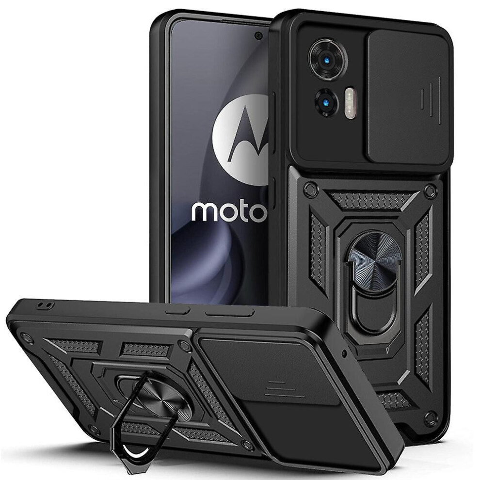 Magnetic Phone Case Compatible Moto Edge 30 Neo, Slide Camera Lens Protection And Built In 360 Rotatable Ring Holder: Black 6286216123250