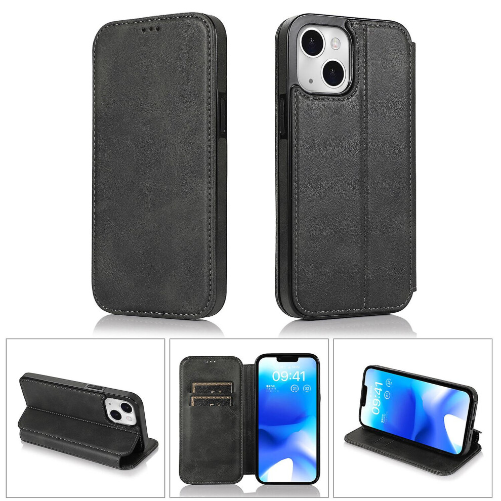 Iphone 14 Plus Case Leather Wallet Flip Phone Case: Black 7634938126698