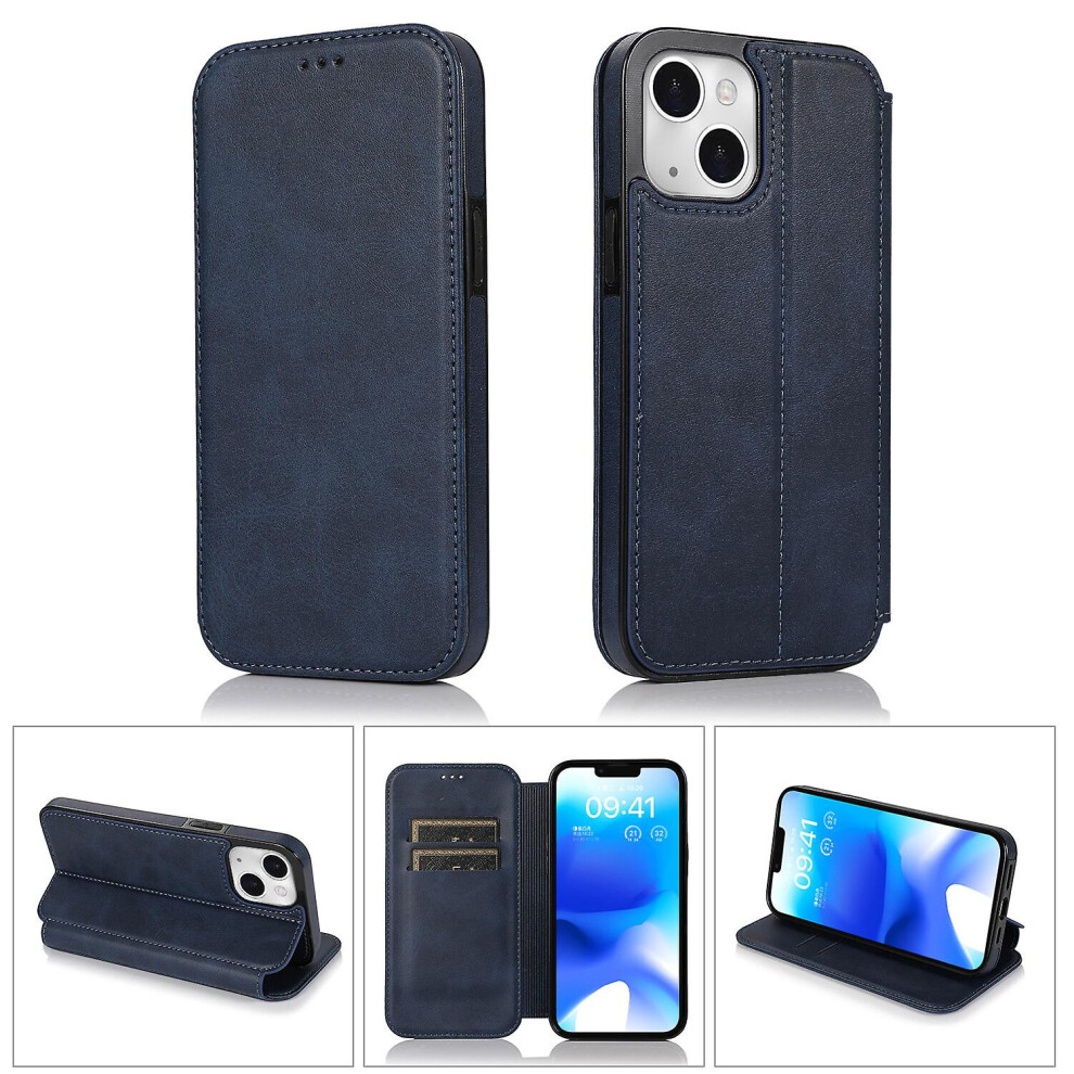 Iphone 14 Plus Case Leather Wallet Flip Phone Case: Blue 7634938126704