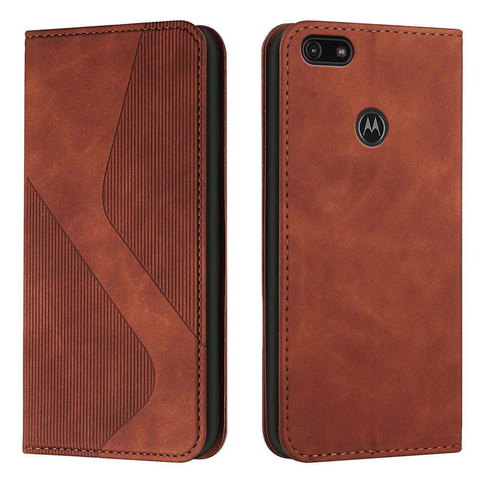 Moto E6 Play Case, Pu Leather Flip Cover Magnetic Closure Wallet Card Slots Stand Case: Brown 4908972320040