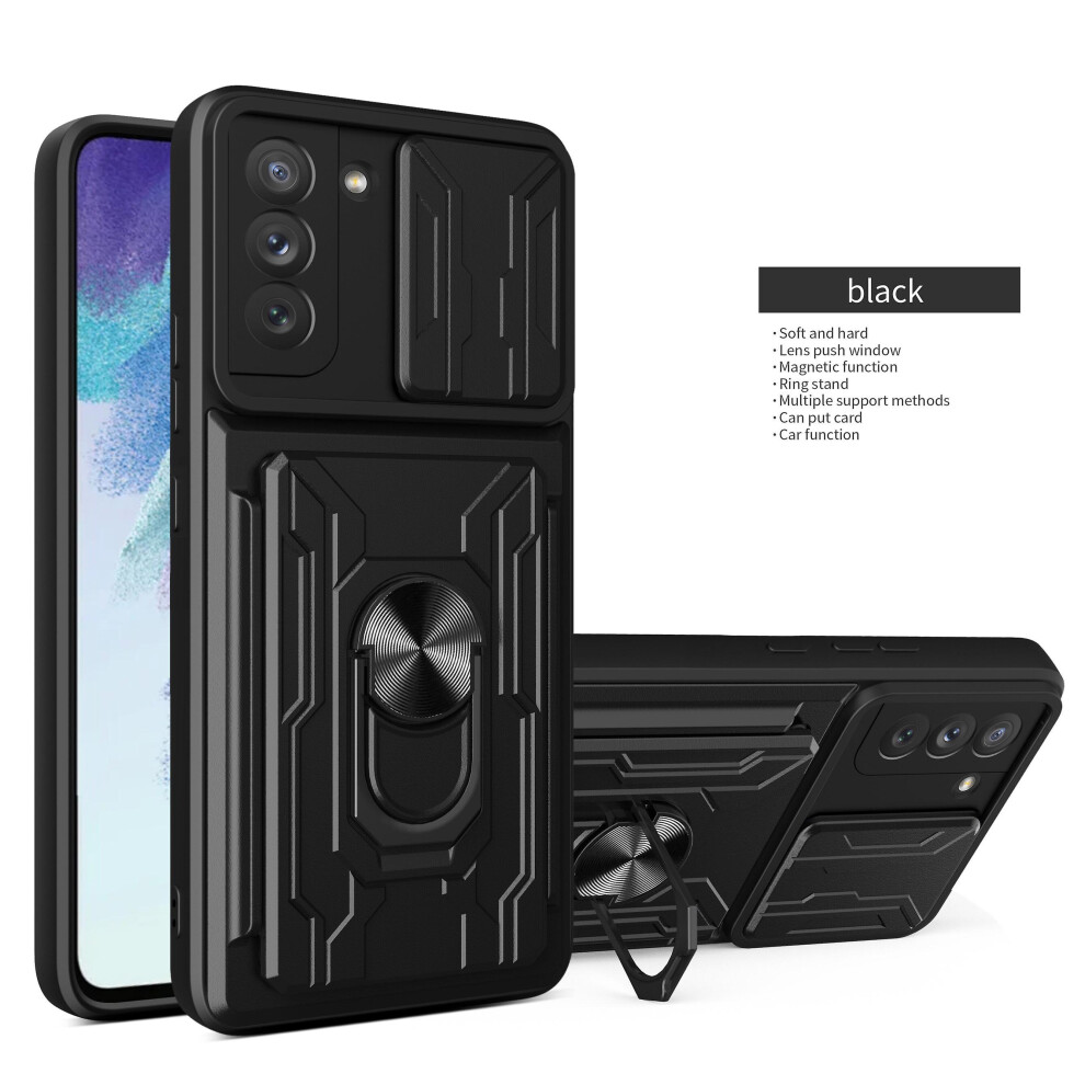 Magnetic Phone Case Compatible Samsung S22 Slide Camera Lens Protection And Built In 360 Rotatable Ring Holder: Black 5484829341011