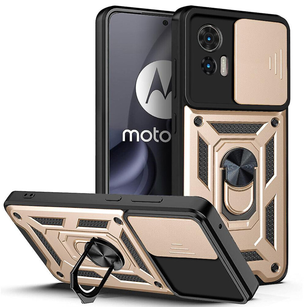 Magnetic Phone Case Compatible Moto Edge 30 Neo, Slide Camera Lens Protection And Built In 360 Rotatable Ring Holder: Gold 6286216123274
