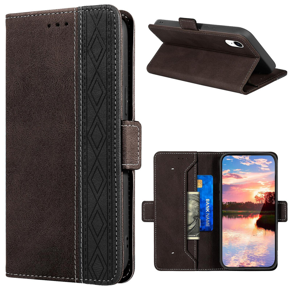 Leather Magnetic Closure Case With Flip Wallet Stand Function Cover Compatible Iphone Xr: Brown 5484829341103