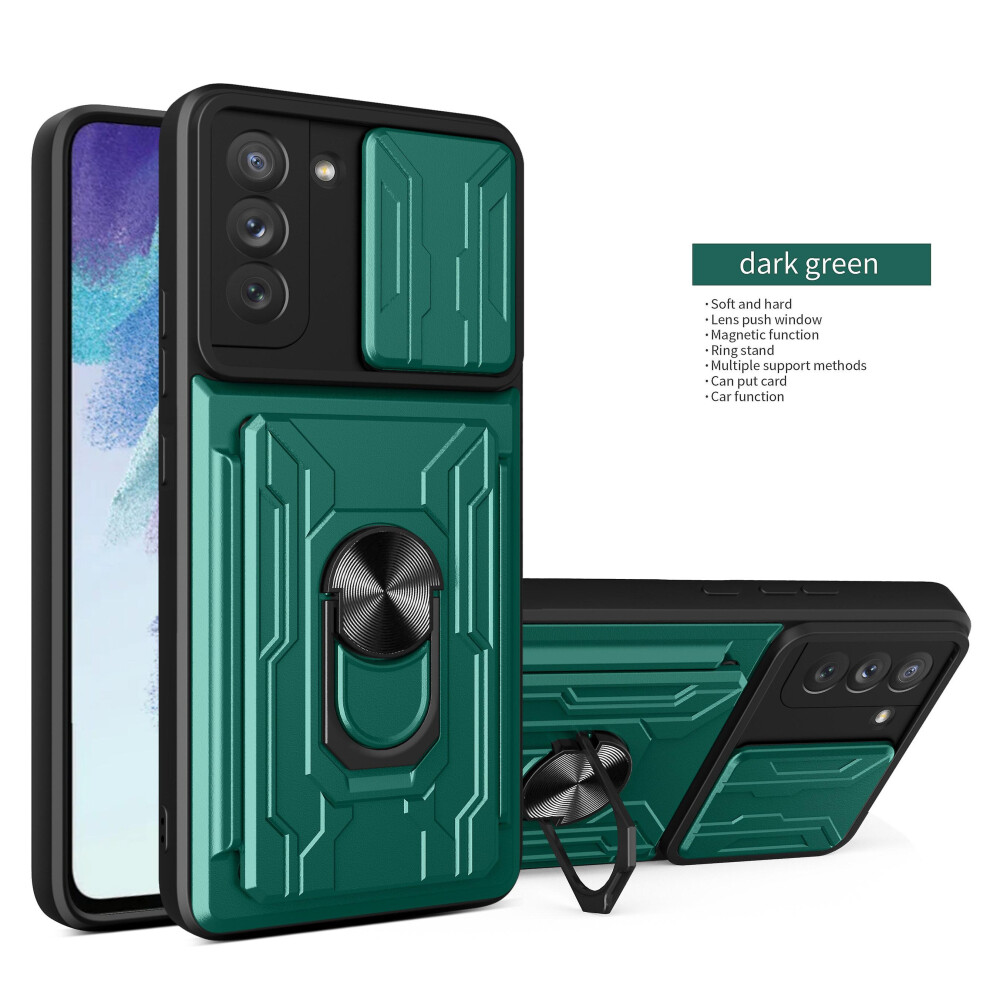 Magnetic Phone Case Compatible Samsung S22 Slide Camera Lens Protection And Built In 360 Rotatable Ring Holder:dark Green 5484829341035