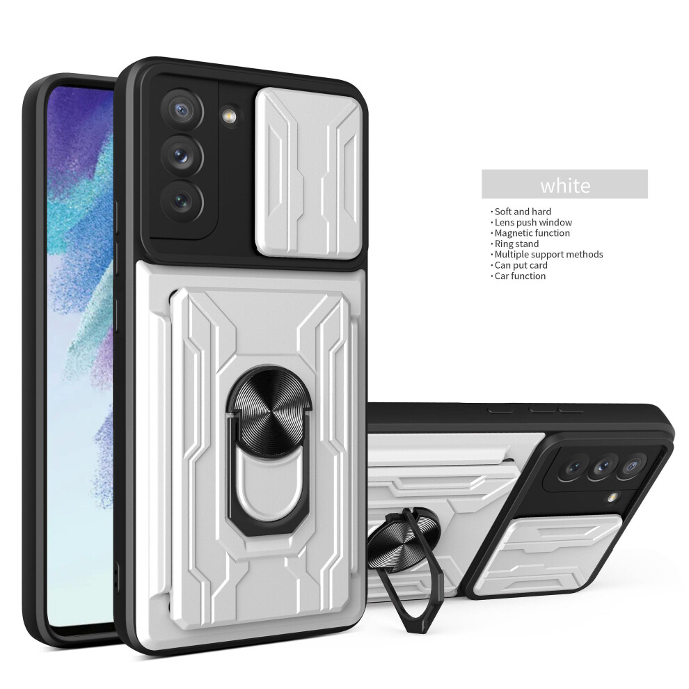 Magnetic Phone Case Compatible Samsung S22 Slide Camera Lens Protection And Built In 360 Rotatable Ring Holder: White 5484829341073