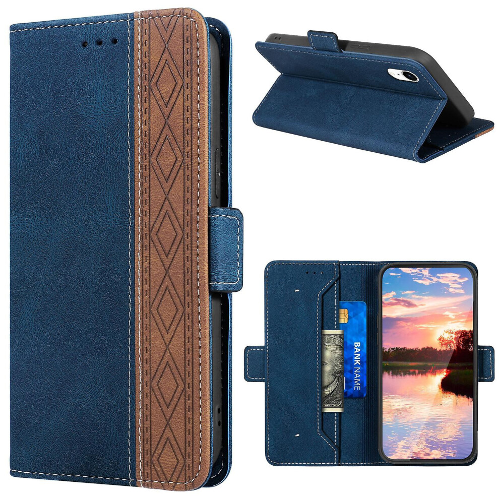 Leather Magnetic Closure Case With Flip Wallet Stand Function Cover Compatible Iphone Xr: Blue 5484829341097