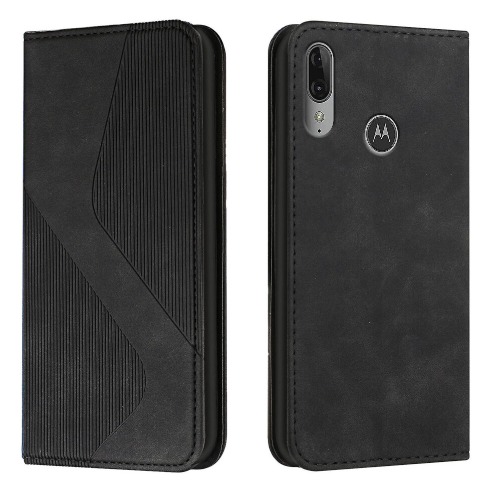 Moto E6 Plus Case, Pu Leather Flip Cover Magnetic Closure Wallet Card Slots Stand Case: Black 3175240381053