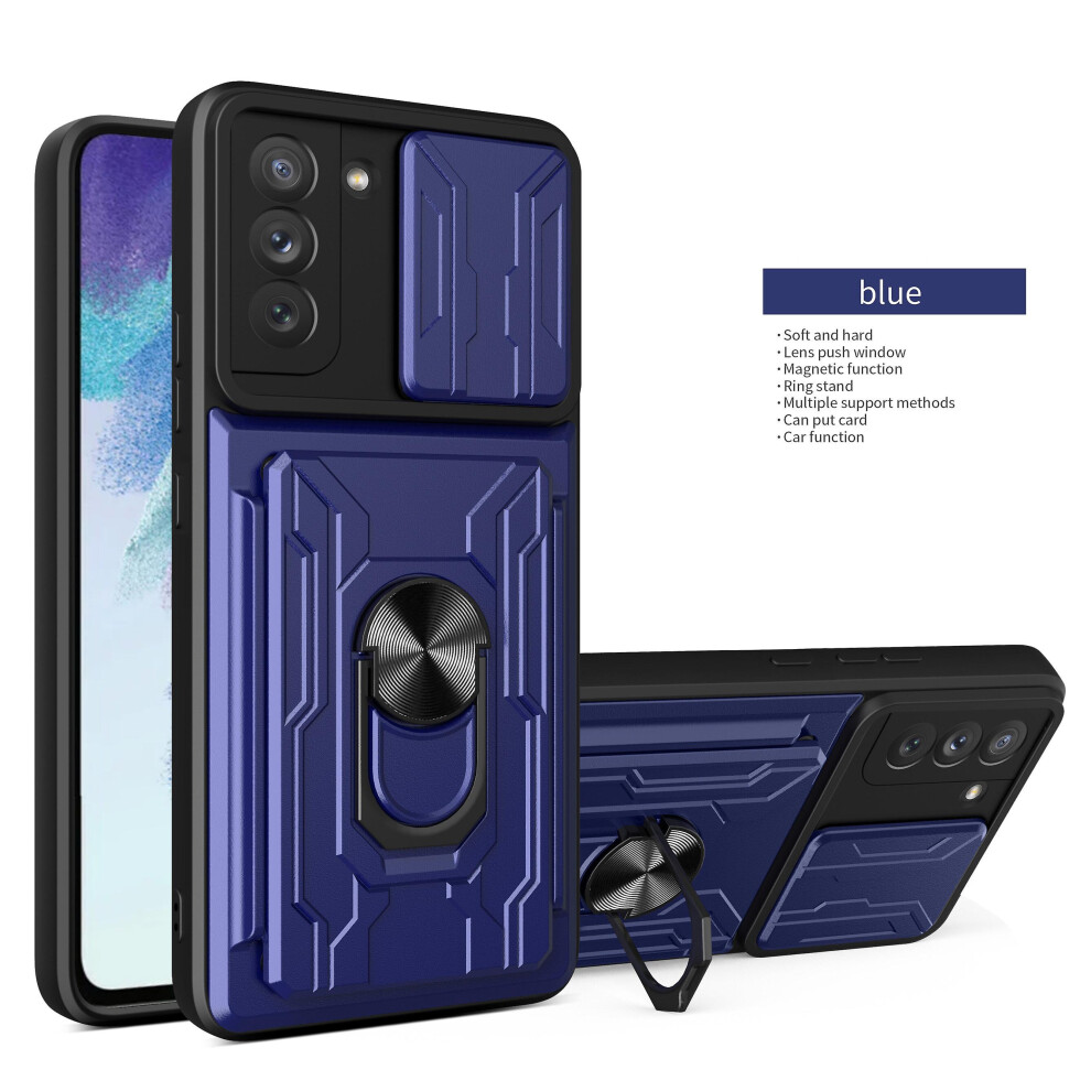 Magnetic Phone Case Compatible Samsung S22 Slide Camera Lens Protection And Built In 360 Rotatable Ring Holder: Blue 5484829341028