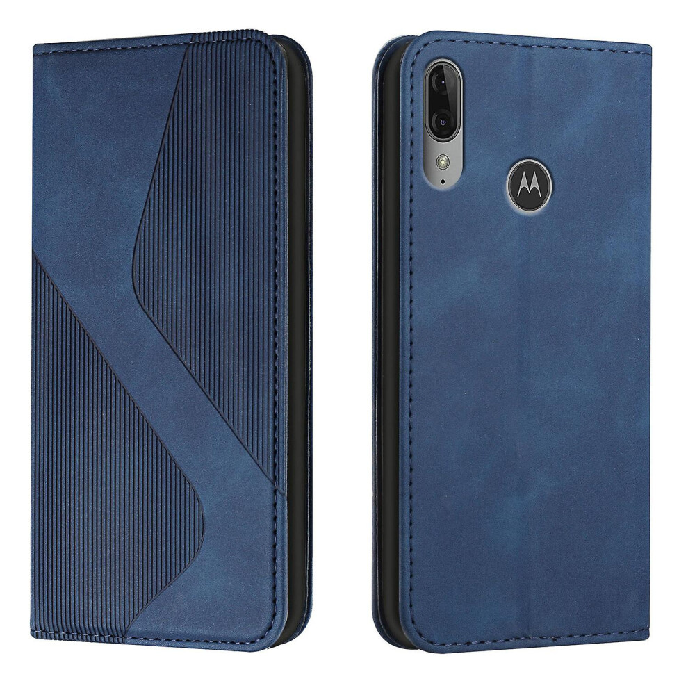 Moto E6 Plus Case, Pu Leather Flip Cover Magnetic Closure Wallet Card Slots Stand Case: Blue 3175240381060
