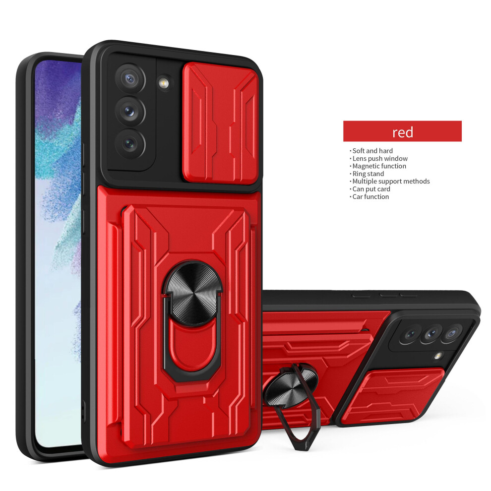 Magnetic Phone Case Compatible Samsung S22 Slide Camera Lens Protection And Built In 360 Rotatable Ring Holder: Red 5484829341059
