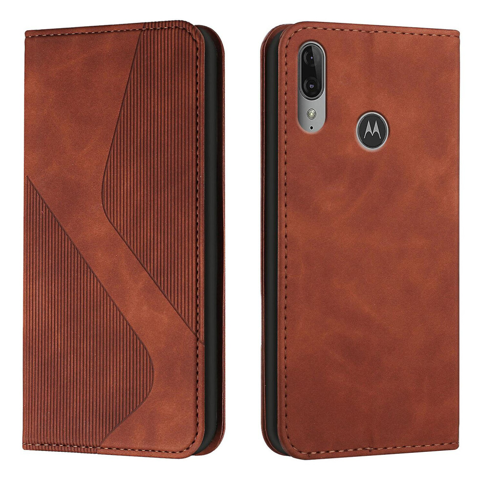 Moto E6 Plus Case, Pu Leather Flip Cover Magnetic Closure Wallet Card Slots Stand Case: Brown 3175240381077