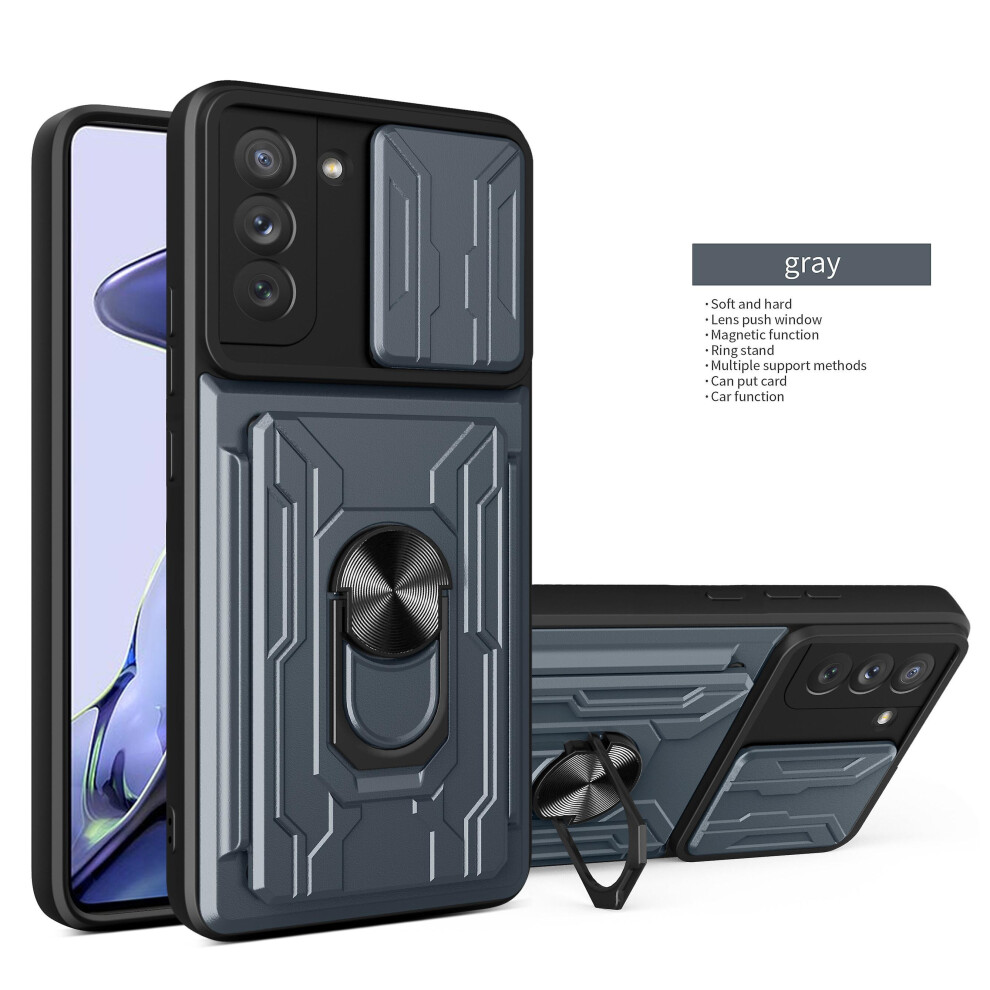 Magnetic Phone Case Compatible Samsung S22 Slide Camera Lens Protection And Built In 360 Rotatable Ring Holder: Gray 5484829341042