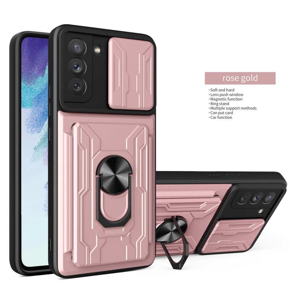 Magnetic Phone Case Compatible Samsung S22 Slide Camera Lens Protection And Built In 360 Rotatable Ring Holder:rose Gold 5484829341066