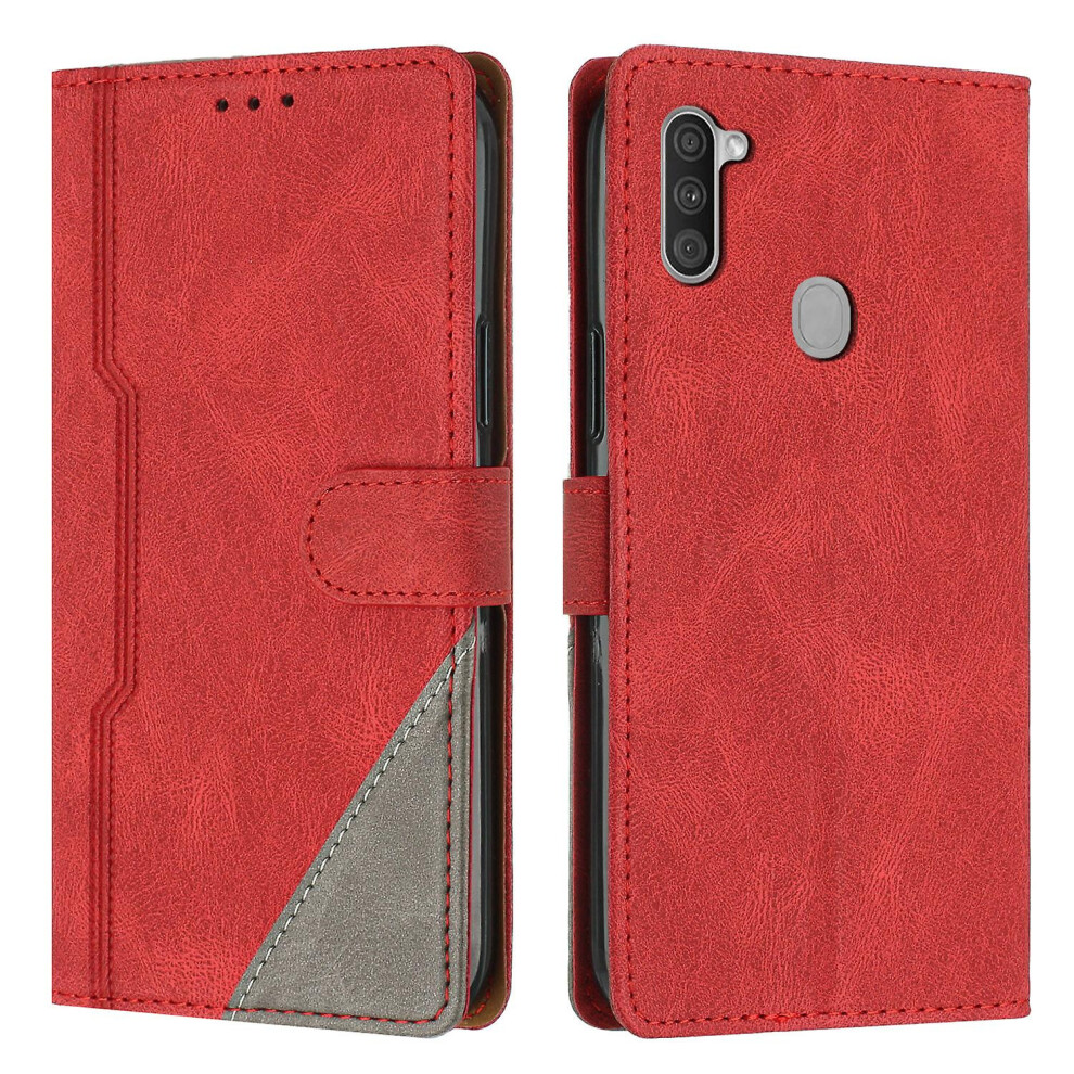 Leather Magnetic Clasp Case With Flip Wallet Stand Function Cover Compatible Samsung A11: Red 8119683184647