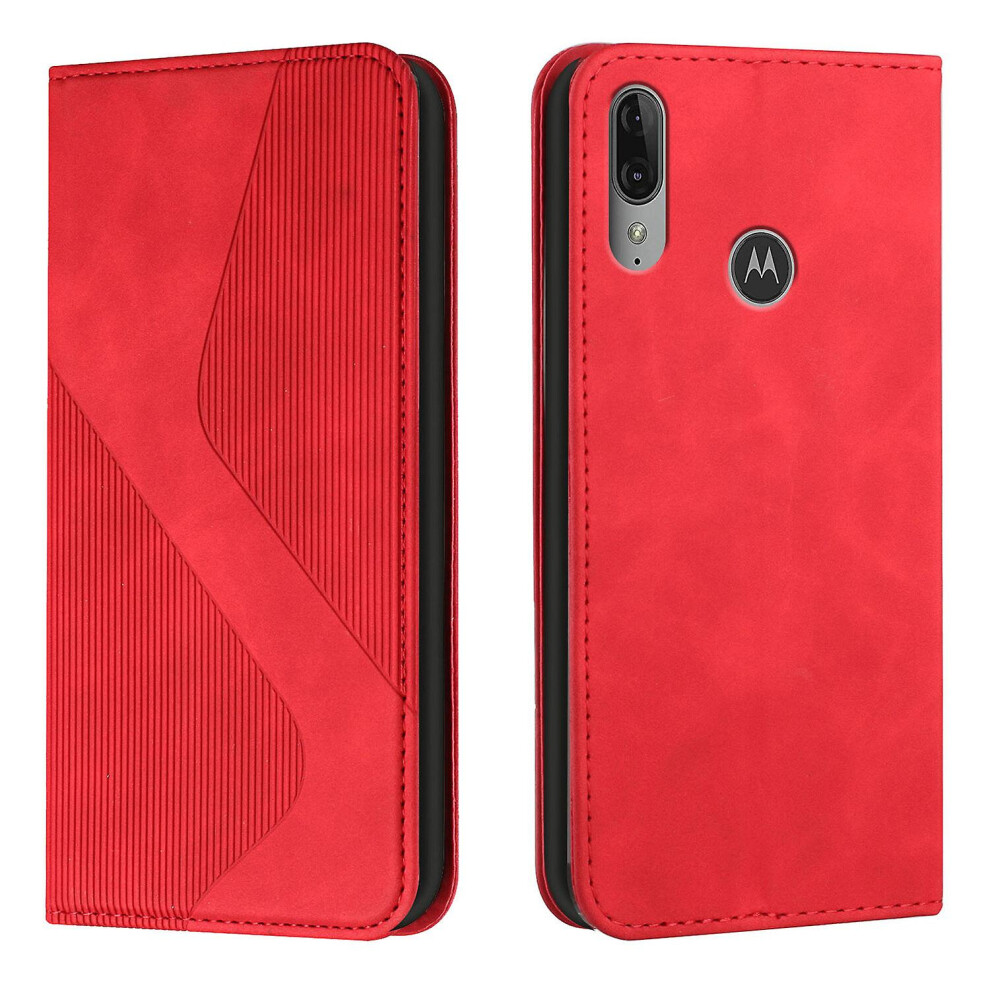 Moto E6 Plus Case, Pu Leather Flip Cover Magnetic Closure Wallet Card Slots Stand Case: Red 3175240381107