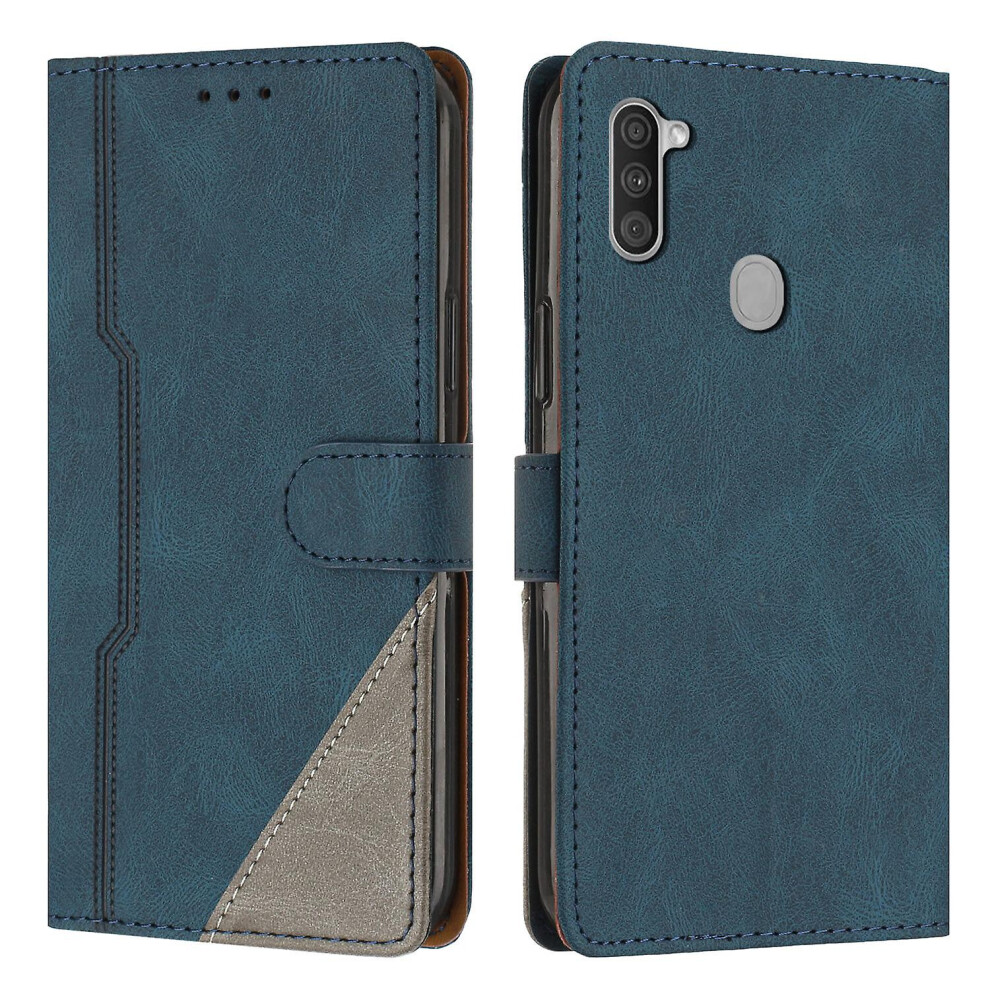 Leather Magnetic Clasp Case With Flip Wallet Stand Function Cover Compatible Samsung A11: Blue 8119683184609