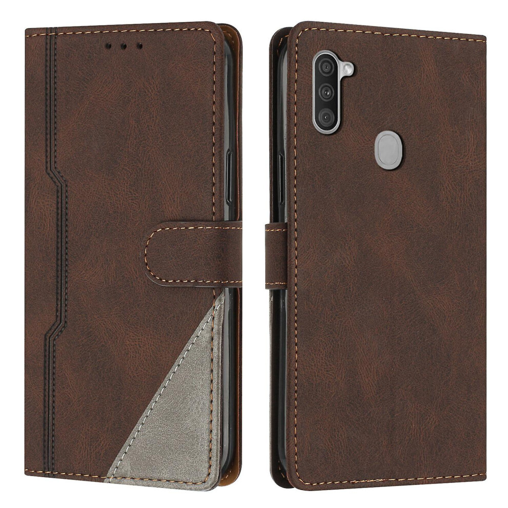 Leather Magnetic Clasp Case With Flip Wallet Stand Function Cover Compatible Samsung A11: Brown 8119683184616