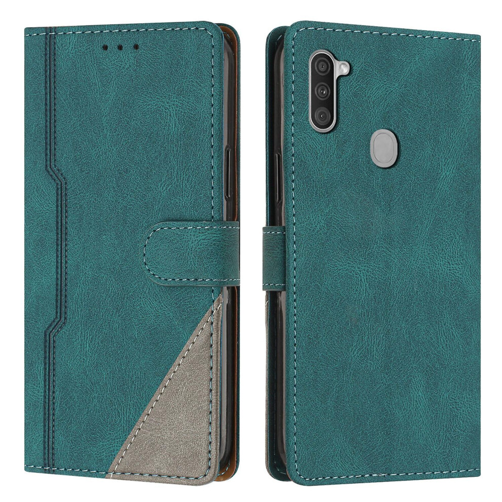 Leather Magnetic Clasp Case With Flip Wallet Stand Function Cover Compatible Samsung A11: Green 8119683184623