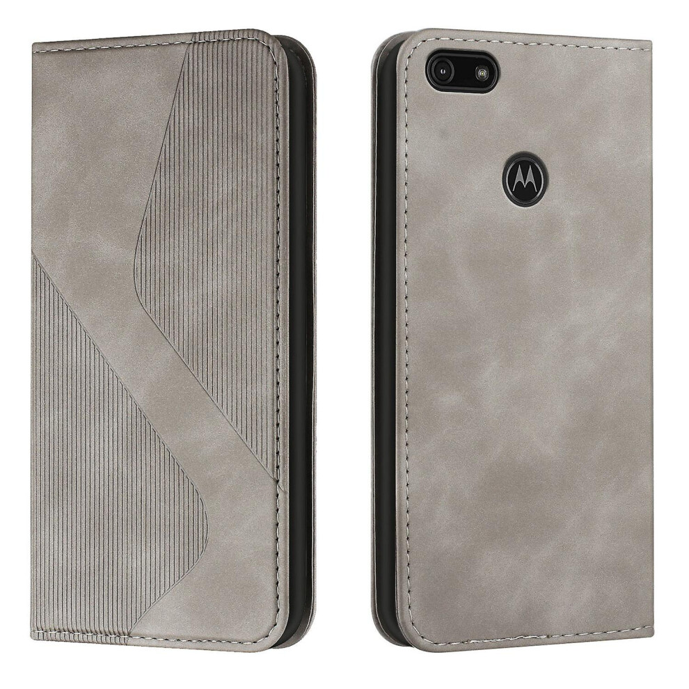 Moto E6 Play Case, Pu Leather Flip Cover Magnetic Closure Wallet Card Slots Stand Case: Gray 4908972320057