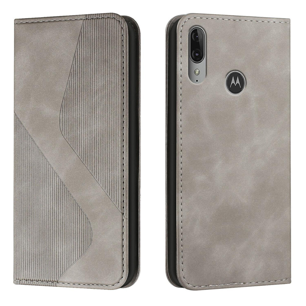 Moto E6 Plus Case, Pu Leather Flip Cover Magnetic Closure Wallet Card Slots Stand Case: Gray 3175240381084
