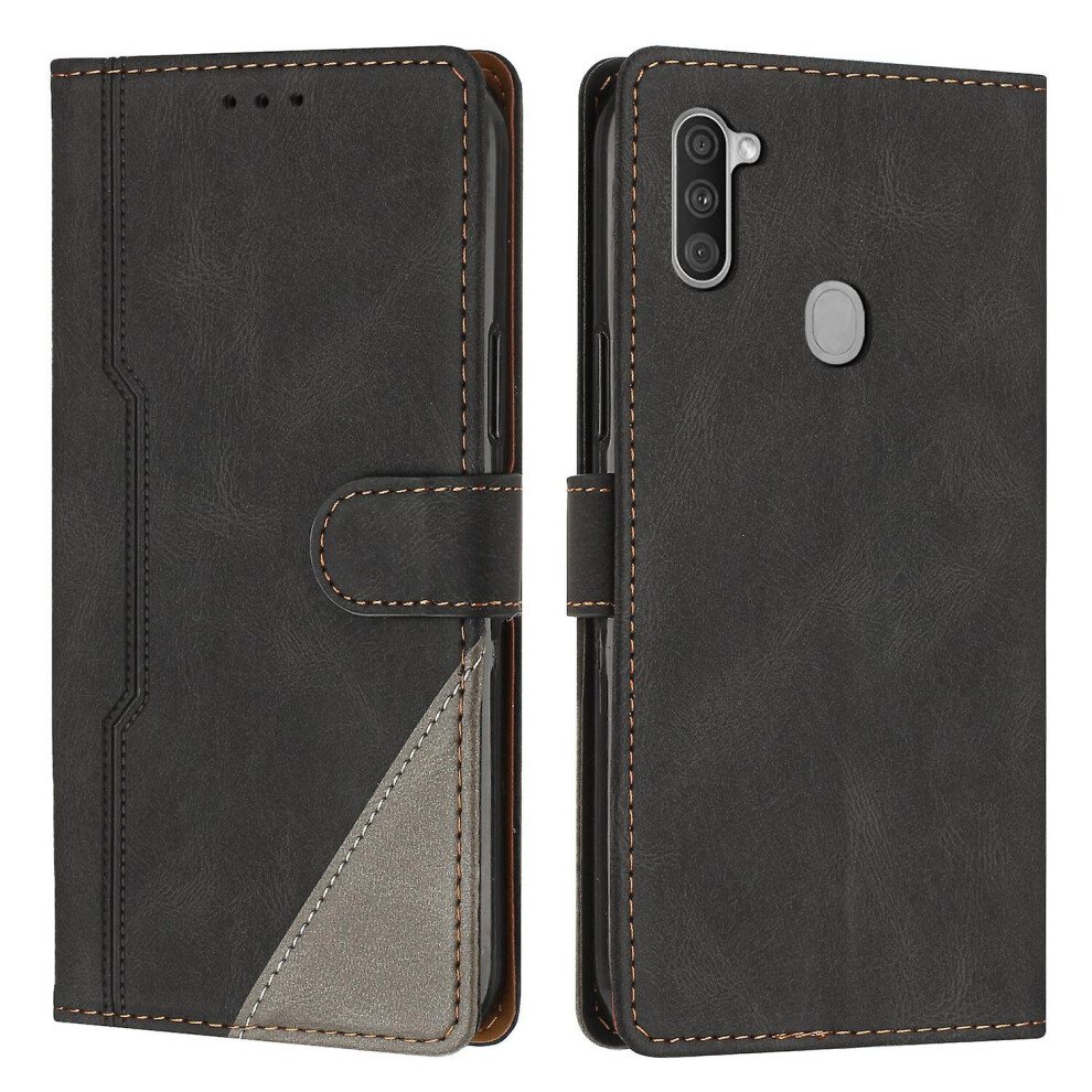 Leather Magnetic Clasp Case With Flip Wallet Stand Function Cover Compatible Samsung A11: Black 3175240381114
