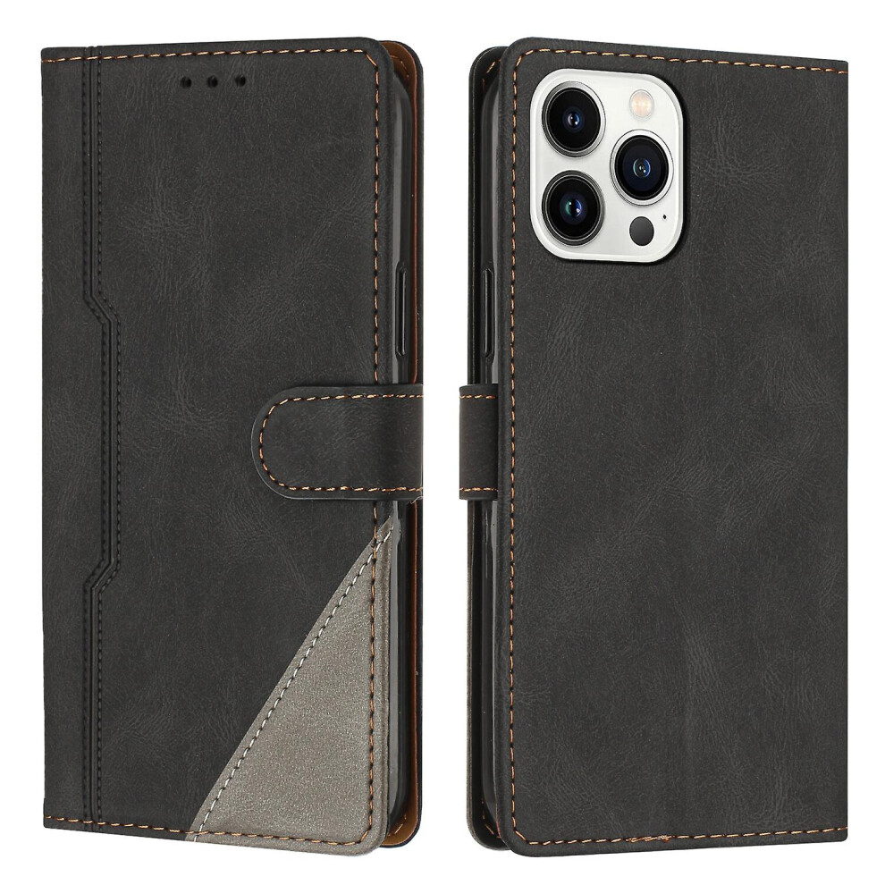 Leather Magnetic Clasp Case With Flip Wallet Stand Function Cover Compatible Iphone13 Pro: Black 6132027142822