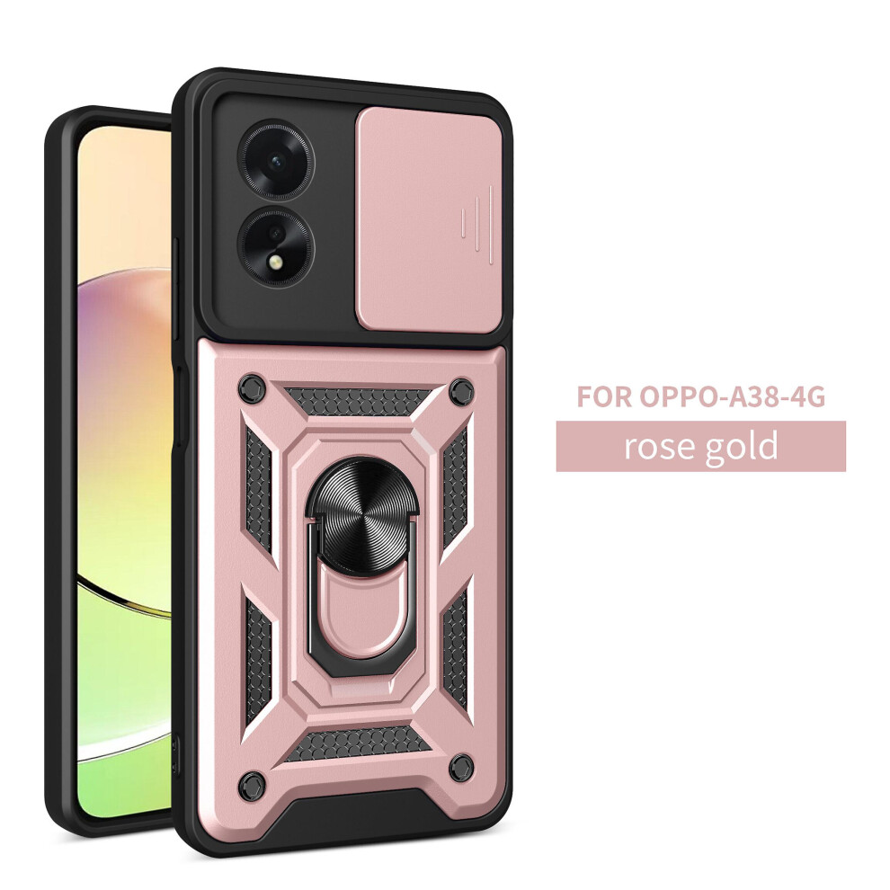 Magnetic Phone Case Compatible Oppo A38 4G, Slide Camera Lens Protection And Built In 360 Rotatable Ring Holder:rose Gold 5421786256026