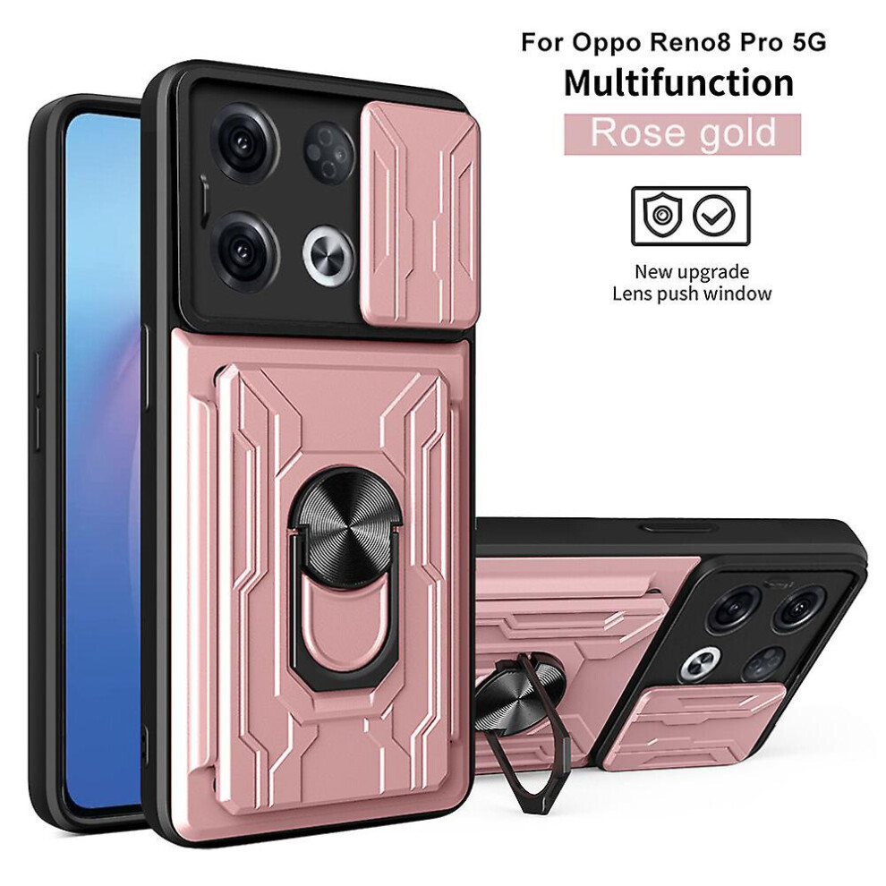 Magnetic Phone Case Compatible Oppo Reno 8 Pro 5G Slide Camera Lens Protection And Built In 360 Rotatable Ring Holder:rose Gold 5421786256095