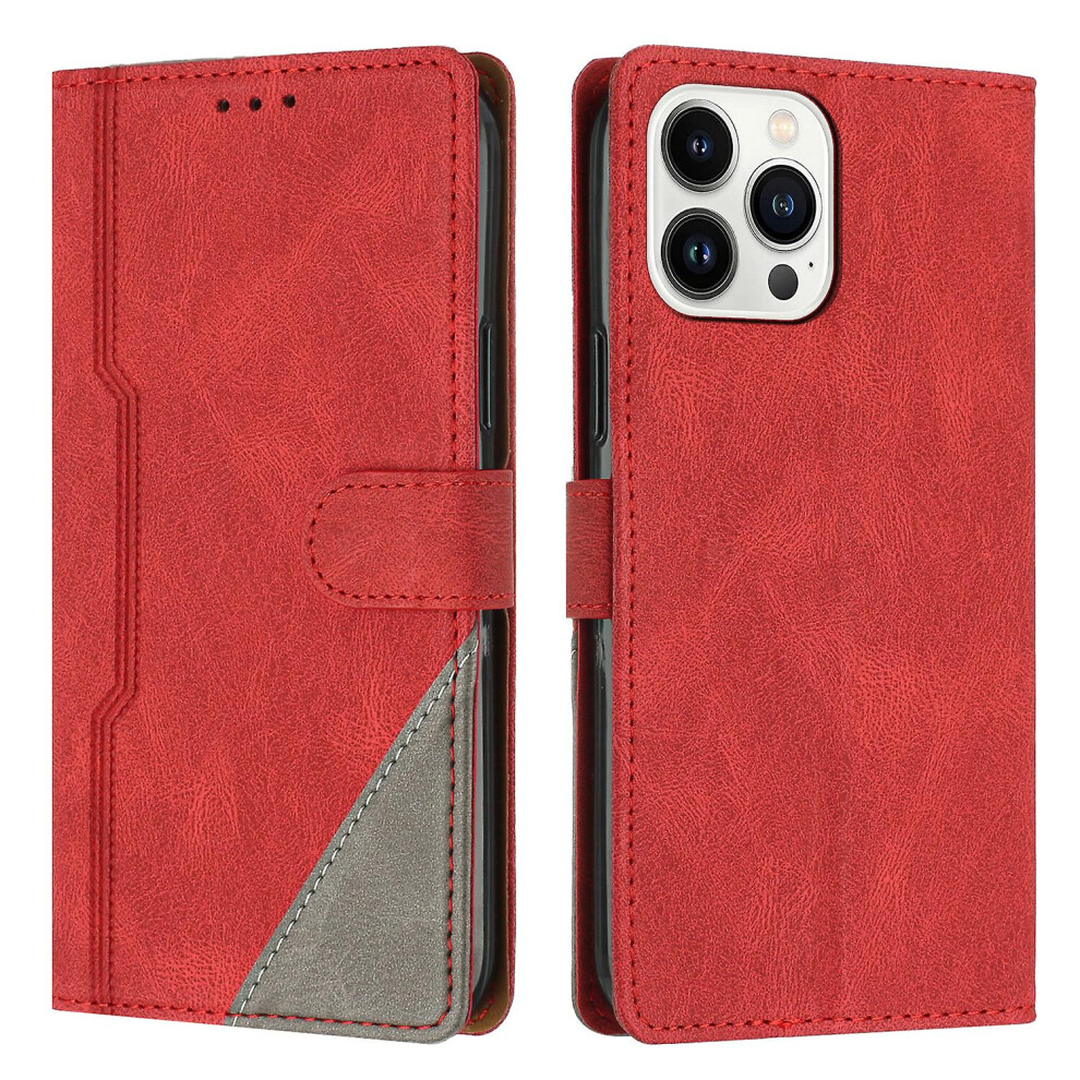 Leather Magnetic Clasp Case With Flip Wallet Stand Function Cover Compatible Iphone13 Pro: Red 6132027142877