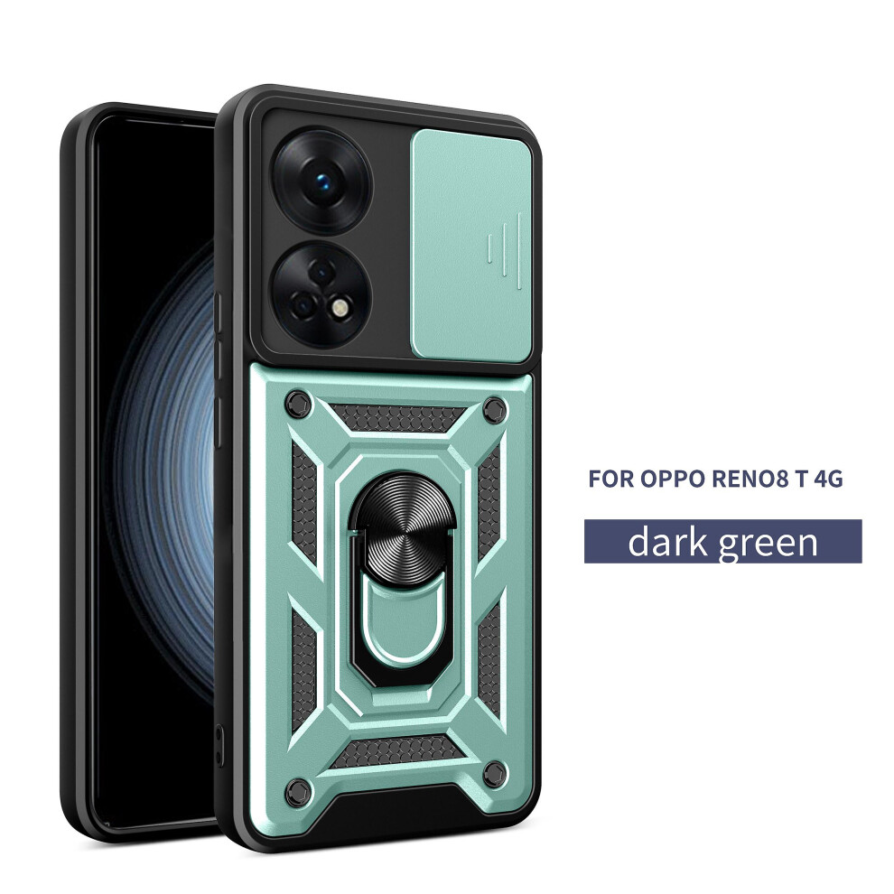 Magnetic Phone Case Compatible Oppo Reno 8T 4G, Slide Camera Lens Protection And Built In 360 Rotatable Ring Holder: Green 4908972320118