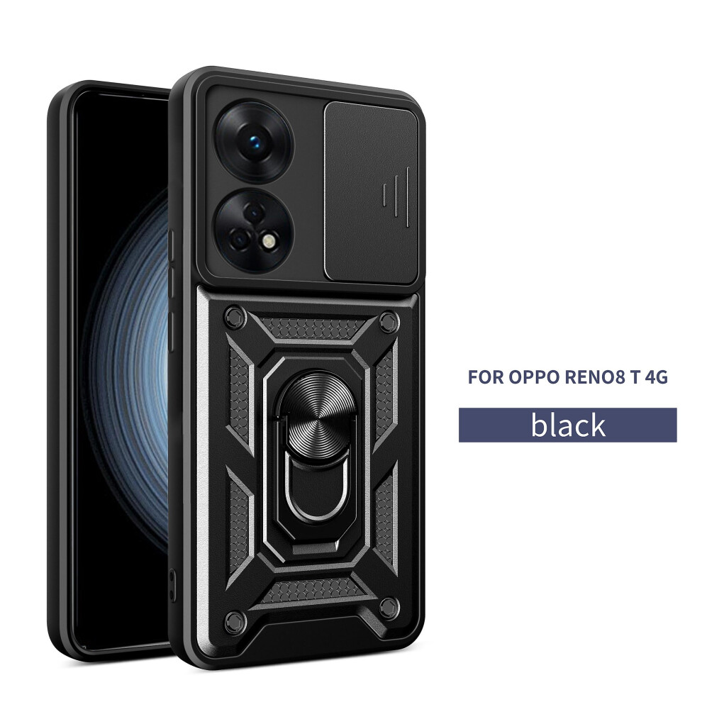Magnetic Phone Case Compatible Oppo Reno 8T 4G, Slide Camera Lens Protection And Built In 360 Rotatable Ring Holder: Black 4908972320088