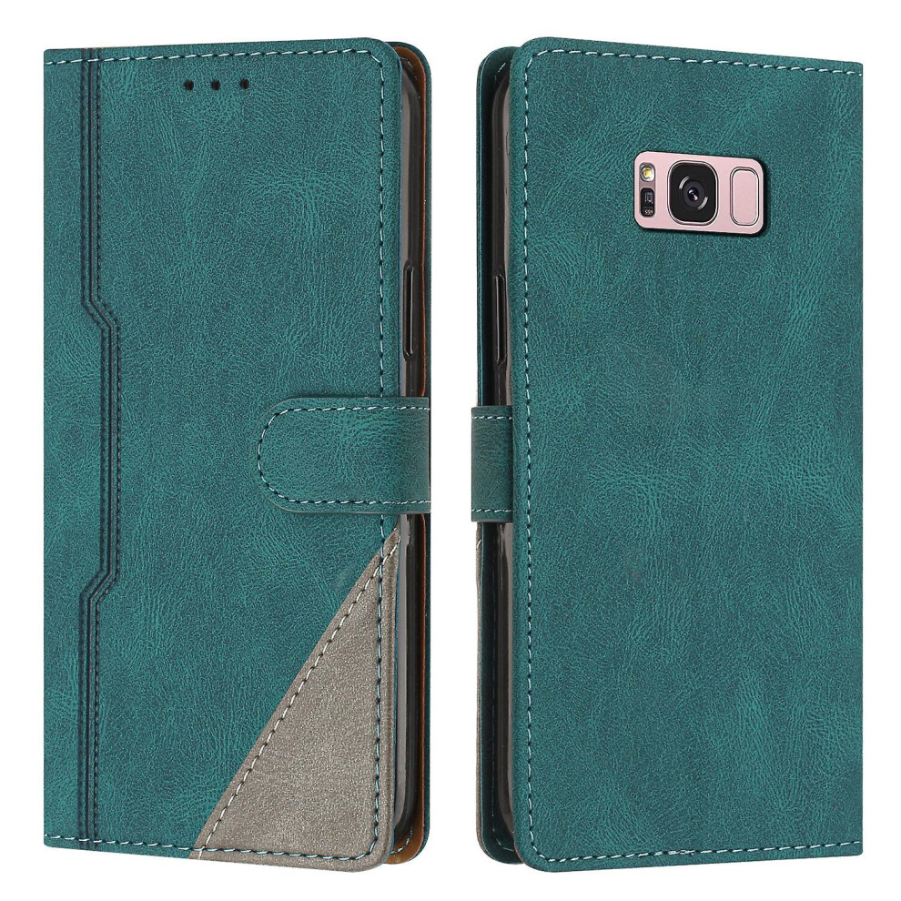 Leather Magnetic Clasp Case With Flip Wallet Stand Function Cover Compatible Samsung S8plus: Green 4162318379264
