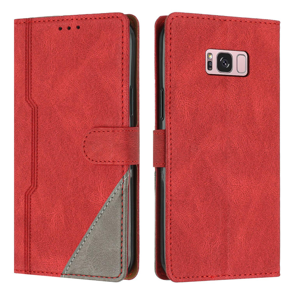 Leather Magnetic Clasp Case With Flip Wallet Stand Function Cover Compatible Samsung S8plus: Red 4162318379288