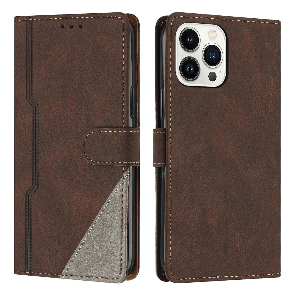 Leather Magnetic Clasp Case With Flip Wallet Stand Function Cover Compatible Iphone13 Pro: Brown 6132027142846