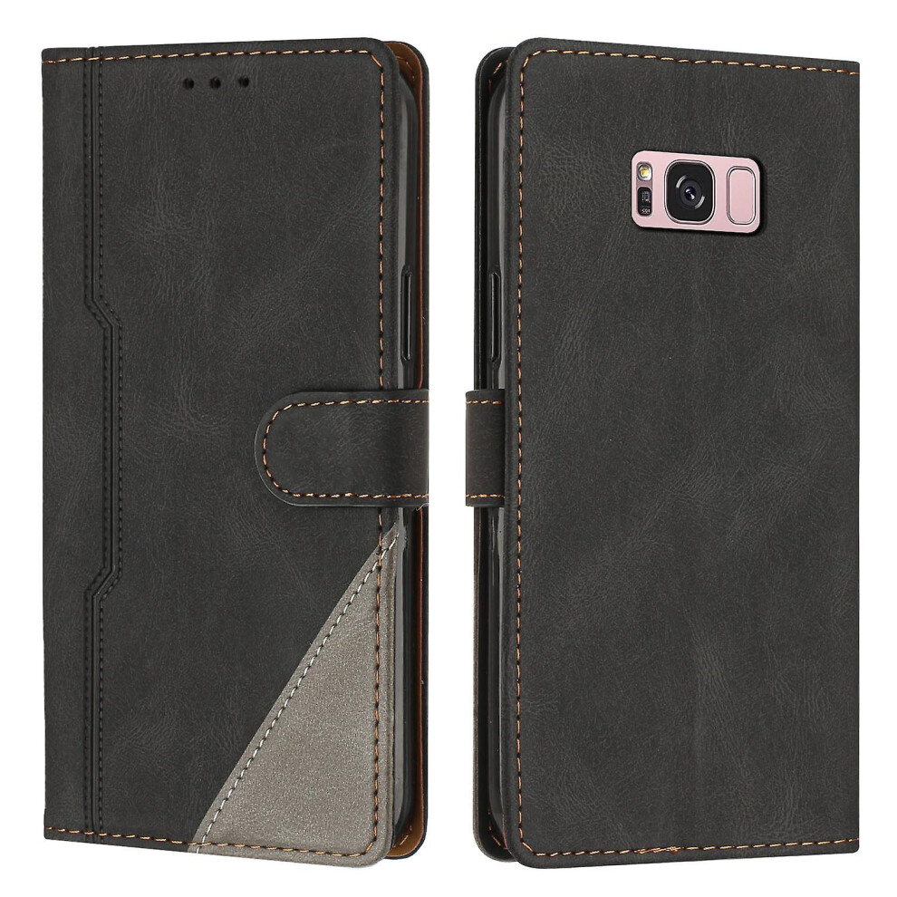 Leather Magnetic Clasp Case With Flip Wallet Stand Function Cover Compatible Samsung S8plus: Black 4162318379233