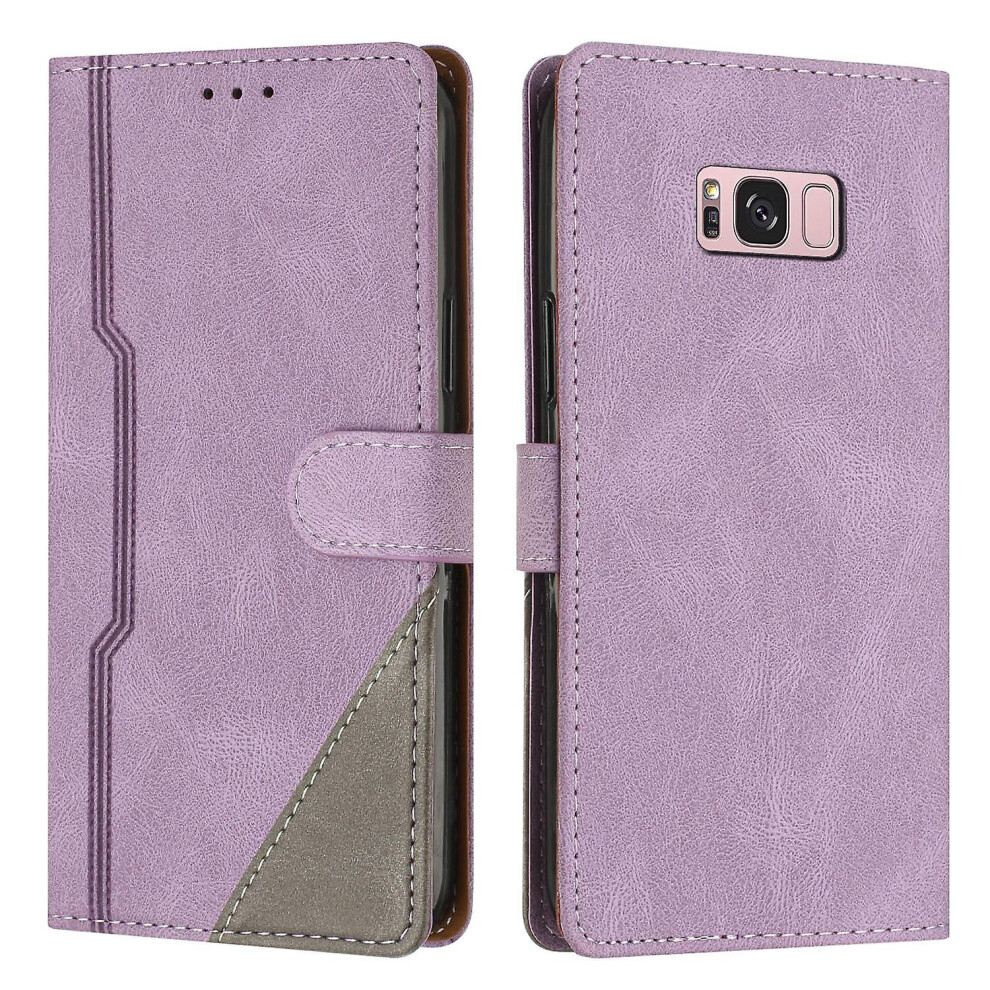 Leather Magnetic Clasp Case With Flip Wallet Stand Function Cover Compatible Samsung S8plus: Purple 4162318379271