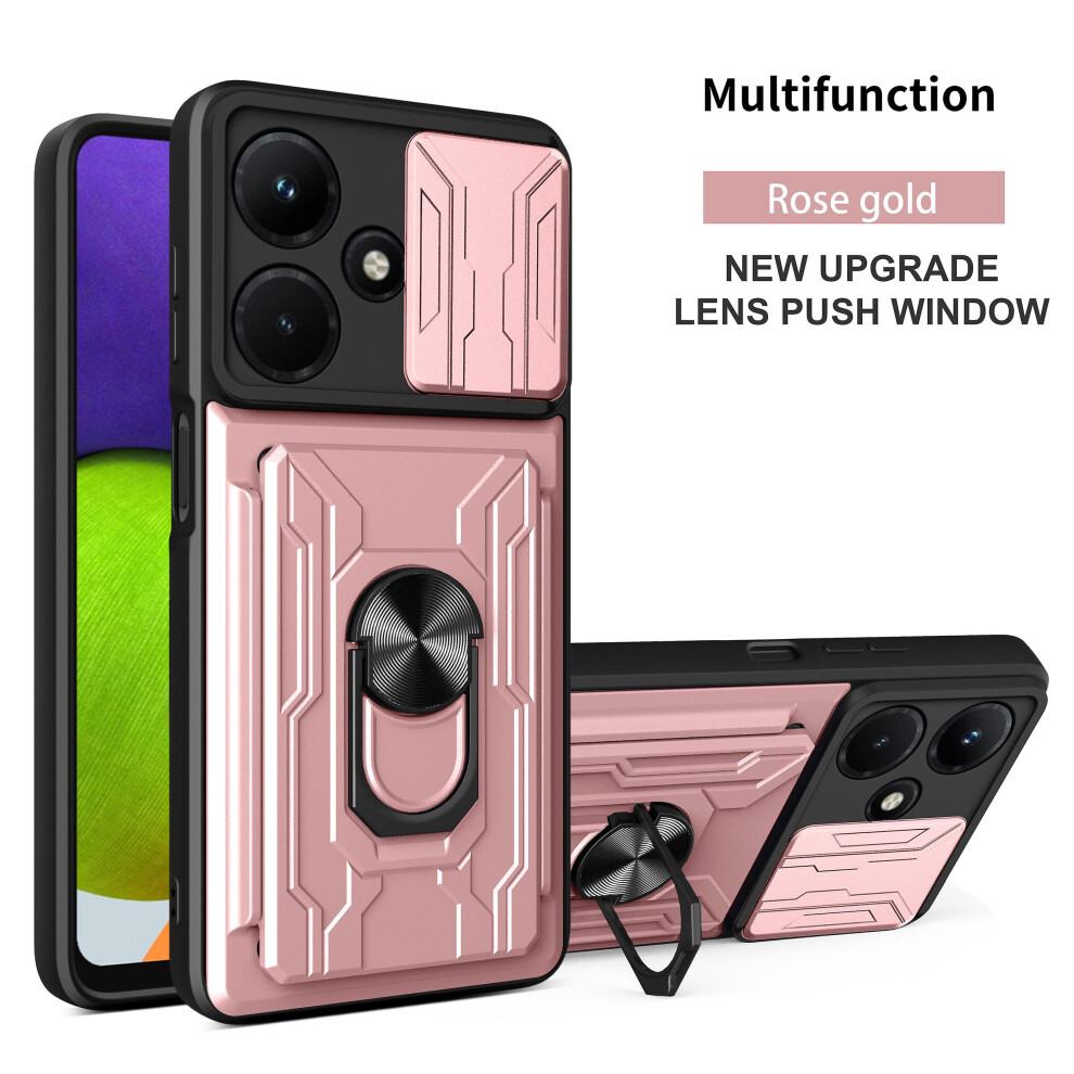 Magnetic Phone Case Compatible Infinix Hot 30 Slide Camera Lens Protection And Built In 360 Rotatable Ring Holder:rose Gold 4951152351341