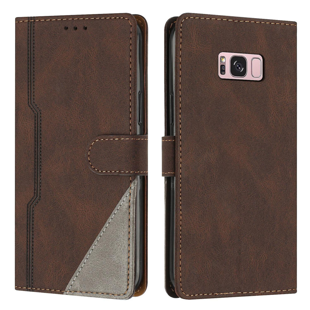 Leather Magnetic Clasp Case With Flip Wallet Stand Function Cover Compatible Samsung S8plus: Brown 4162318379257