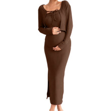 Pregnancy Knitted Dress And Cardigan Set Stretch-brown M