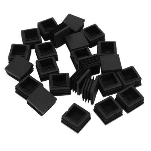 48 Pcs 30mm x 30mm Plastic Ribbed Square End Caps Tube Insert Black 1