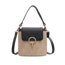 Small Straw Bucket Bags for Women Summer Crossbody Bags Lady Travel Purses and Handbags Female Shoulder Simple Bag Black