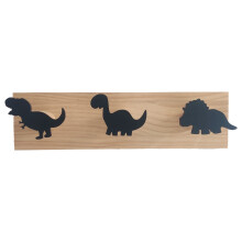 Kids Dinosaur Wall Mounted Coat Hooks Wooden Door Hanger for Boys Bedroom Nursery Playroom Decorations -Black