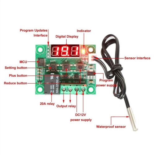 10 PCS W1209  12V Red Heat Cool Temp Thermostat Temperature Control  Temperature Controller