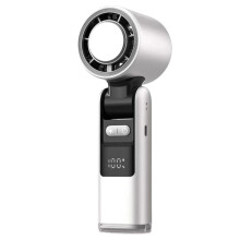 Draagbare ventilator, 4000 mAh, 100 snelheidsstanden, krachtige solid-state ventilator, digitaal display, compacte behuizing, wit