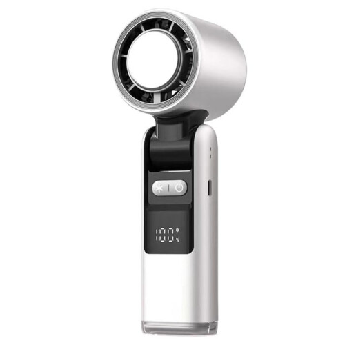 Portable fan, 4000 mAh, 100 speed settings, fast-acting solid-state blower, digital display, compact body, white