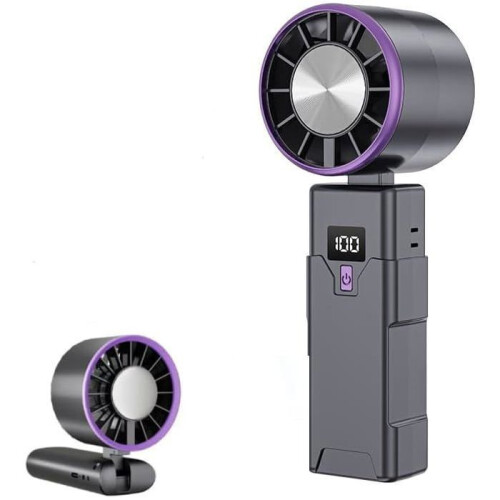 Rechargeable Portable Fan, 5 Speeds, LED Digital Display, Foldable Base, Long Battery Life, Type-C, Gray