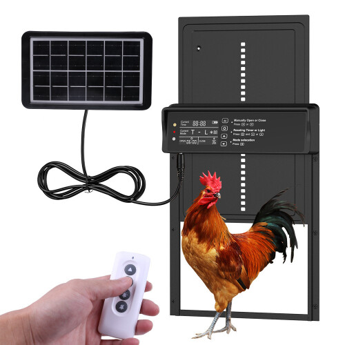 Automatic Chicken Coop Door - Solar Powered - LED Display - Remote Control - Timer