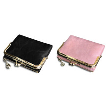 2 Pcs Women'S Short Wallet Bifold Retro Multifunction Coin Purse with Zip and Kiss Lock, Black &