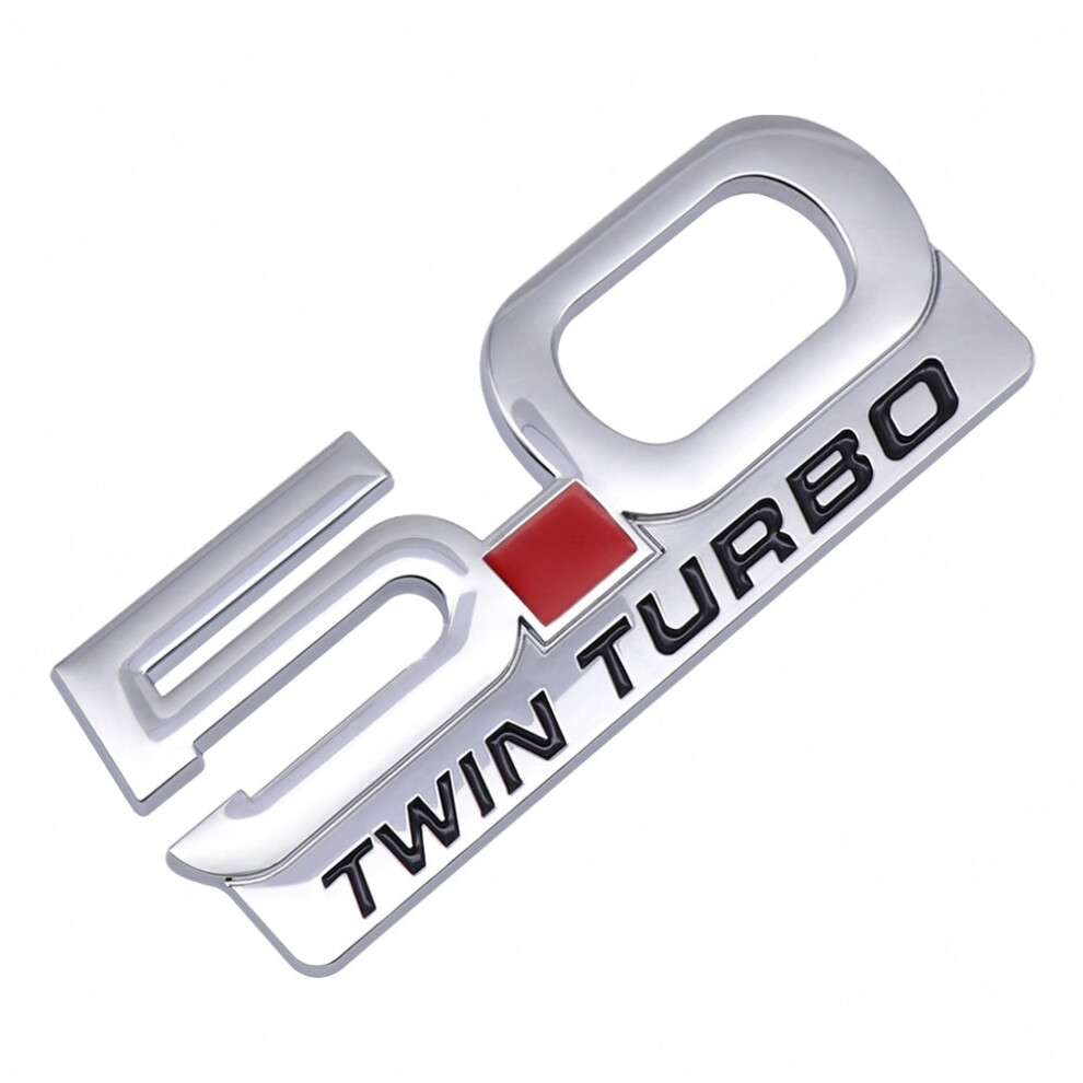 (5.0 Twin Turbo (Bright )) Metal Car Sticker 5.0 Twin Turbo 5.0 Coyote V8 Emblem Badge For Ford Silver 4069369524608